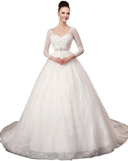 A-plum White V-Neck Ball Gown In Lace Wedding Dress