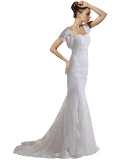 BuyChic luxury vintage capped sleeves mermaid lace Wedding dress