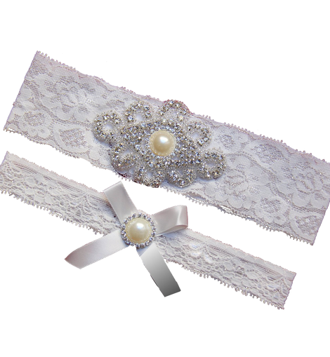 Rhinestone Pearl Vintage White Ivory Lace Wedding Garter Set Bridal Prom Gift