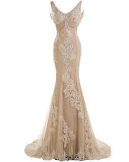 Sunvary Gorgeous Champagne Mermaid Wedding Dresses for Bride Lace and Chiffon